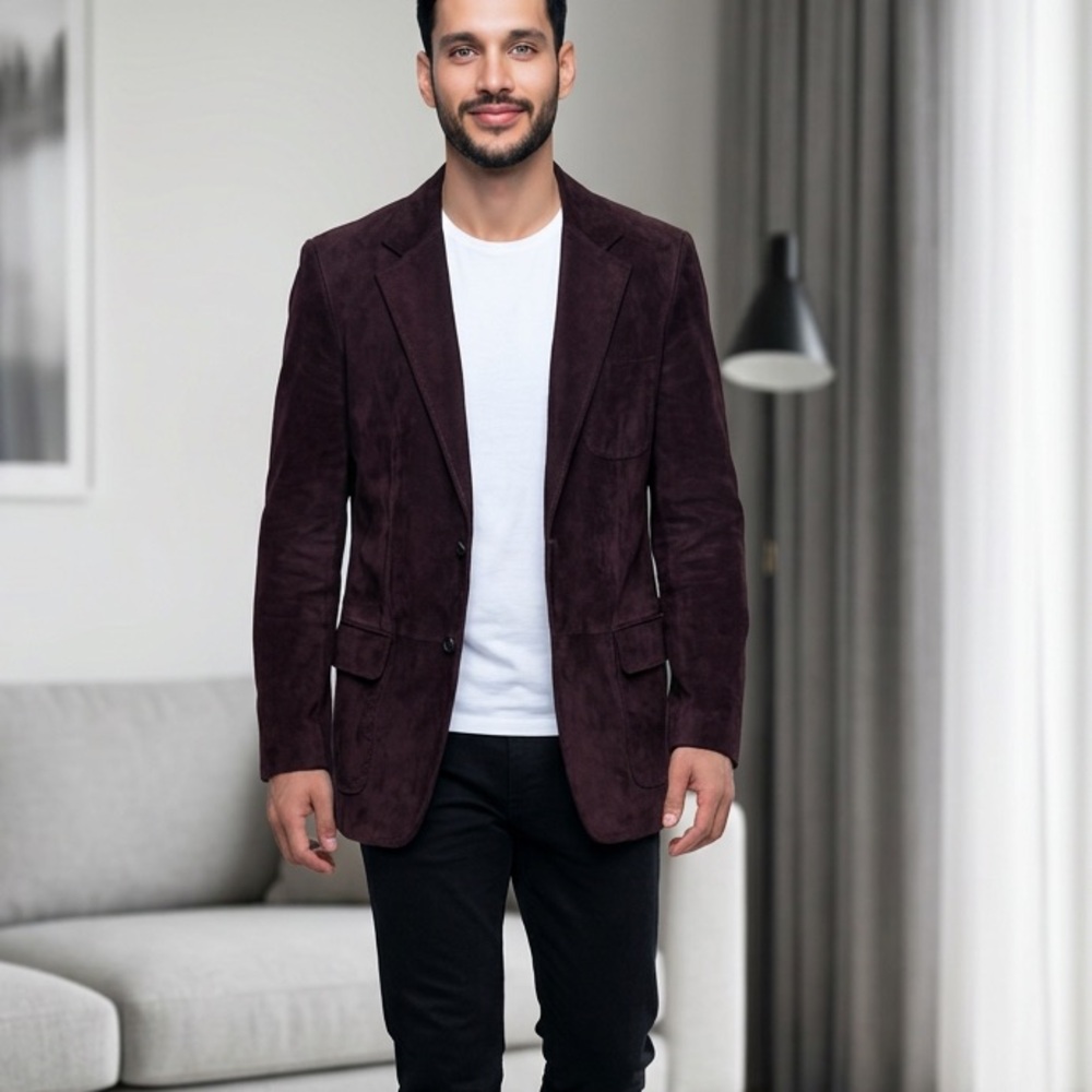 Gucci brown 100% soft leather 2 button lapel collar jacket blazer coat sz Lg